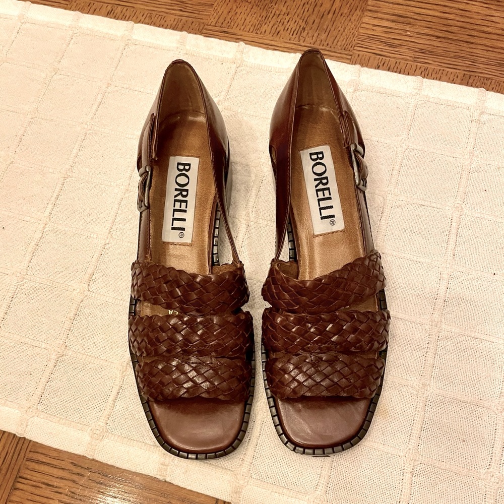 New! Borelli Brown Braided Leather Loafers 6m